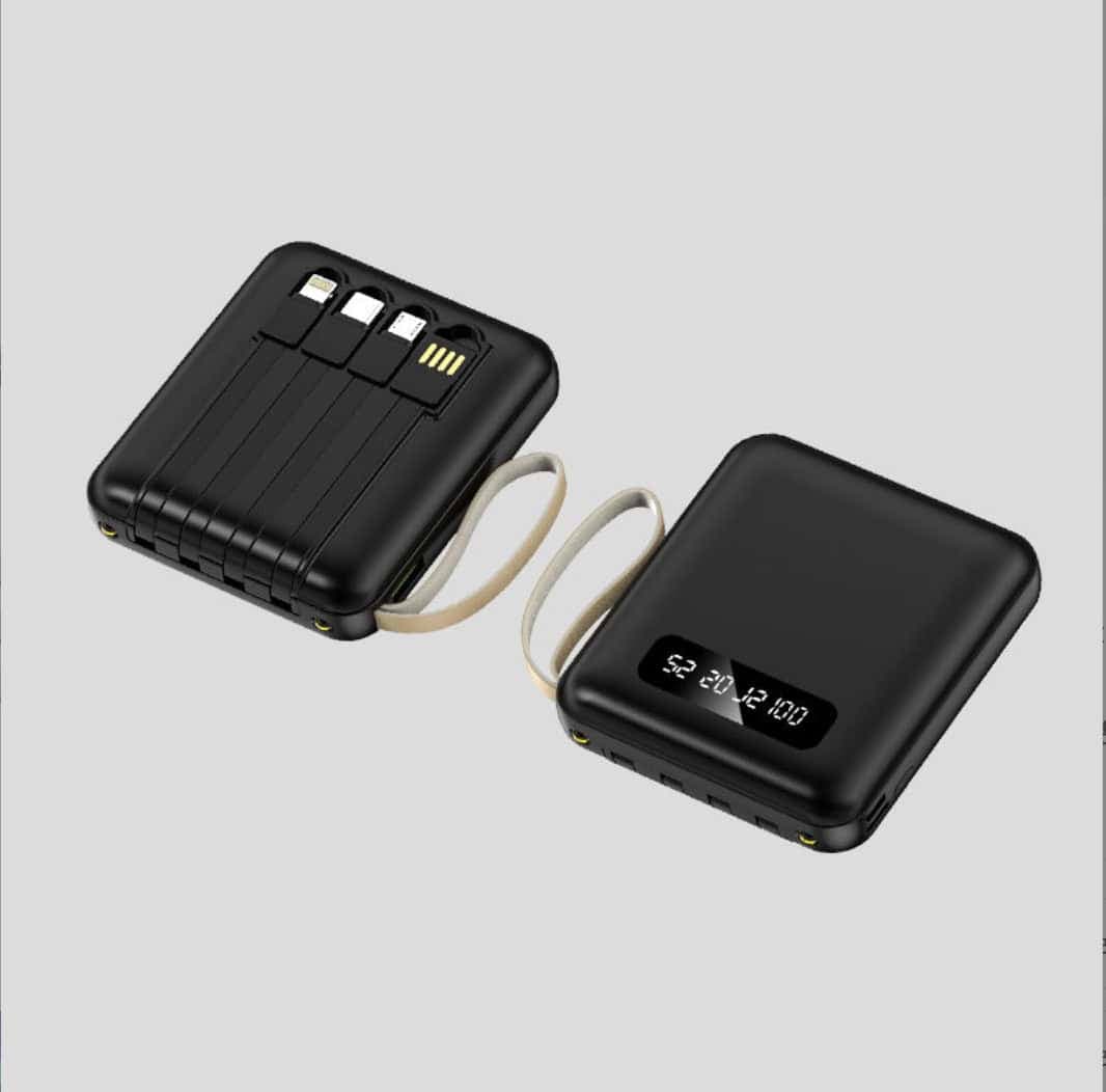 Mini Compact Power Bank with 4 Cables